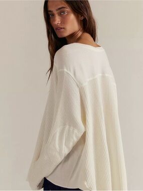 Free People Cream Knit Oversized Thermal Sweater Small